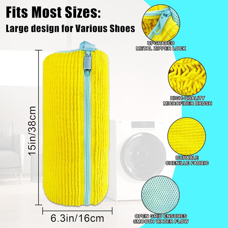 CNEYSID XXL Shoe Washing Machine Bag - 2 Reusable Shoes Cleaning Bags for Washer And Dryer, Durable Zipper Laundry Shoe Bag 360° Deep Clean Sneaker Tennis Include Mesh Wash Bags & Bra Laundry Bags (Yellow) - Image 2